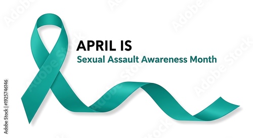Teal ribbon symbolizing sexual assault awareness month in April isolated on transparent background