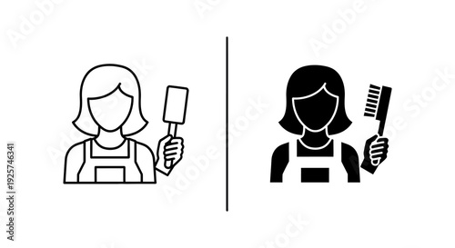 Two contrasting icons depicting women with hairbrushes or mirrors high quality
