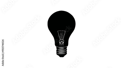 A black and white illustration of a light bulb. The filament glows inside