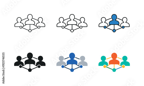 Business connections icon depicting three connected people with nodes and lines forming a network, symbolizing professional