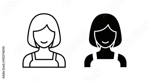Two black and white line art icons depicting a woman s head and shoulders