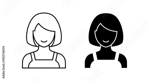 Two black and white line art icons of a woman s head and shoulders