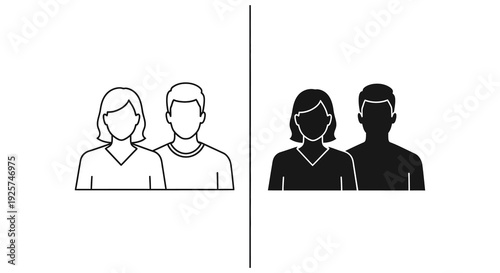 Four monochrome figures two pairs of people one light and one dark