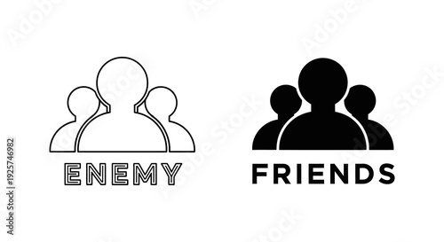 Simple graphic depicting opposing groups labeled enemy and friends high quality