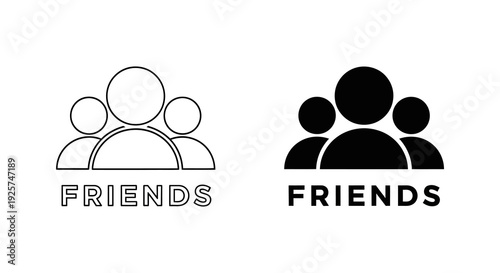 Two contrasting icons depicting groups of people labeled friends high quality