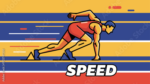 Athlete in starting position ready to sprint fast.