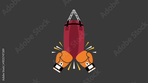 Boxing Punching Bag and Gloves Illustration.