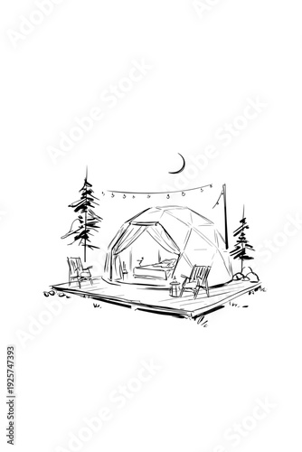 Cozy Glamping Dome Tent Under Moonlight