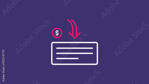 Financial Transaction Check Deposit Icon with Dollar Coin.