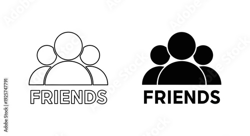 Two contrasting depictions of groups of people labeled friends in black and white