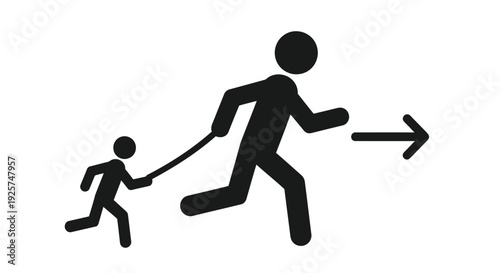 Emergency evacuation symbol depicting an adult leading a child to safety