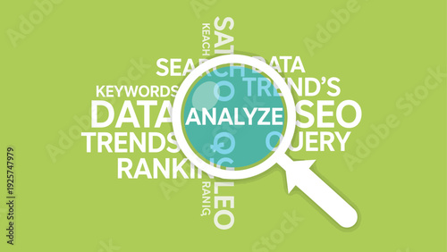 Magnifying Glass Over SEO Data Analysis and Trends.