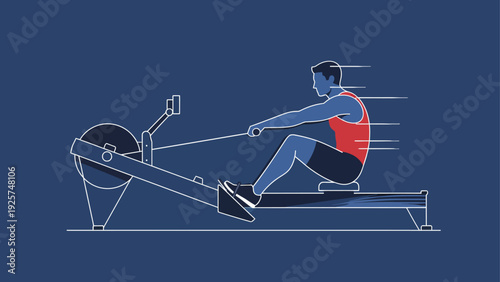 Man rowing on a machine in a dynamic pose.