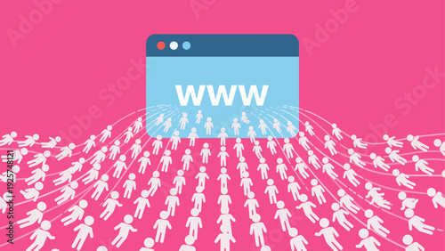 Massive Crowd of People Flowing Towards a Website Browser Window.