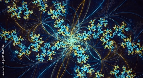 Vibrant fractal pattern with radiating lines and shapes