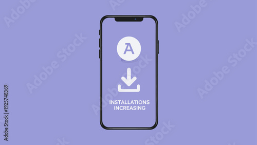 Smartphone App Installation Process with Download Icon and Letter A.
