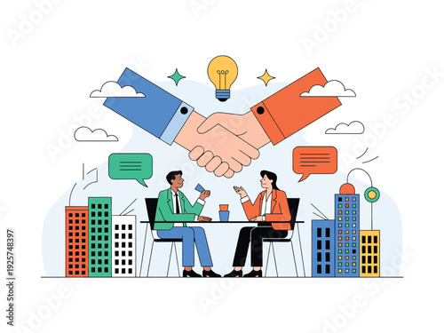 Business people shake hands on a big.