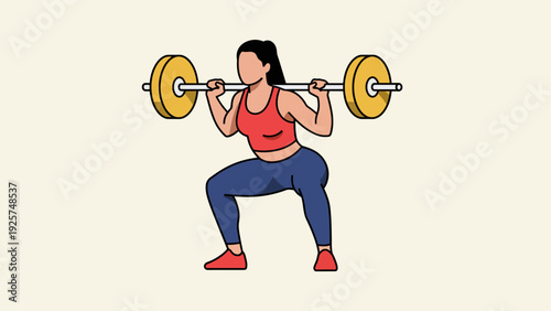 Woman performing barbell back squat exercise for fitness.