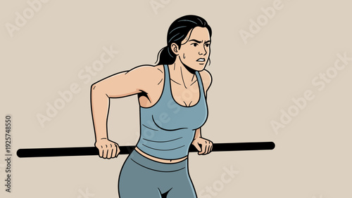 Woman Performing Intense Dip Exercise on Parallel Bars.