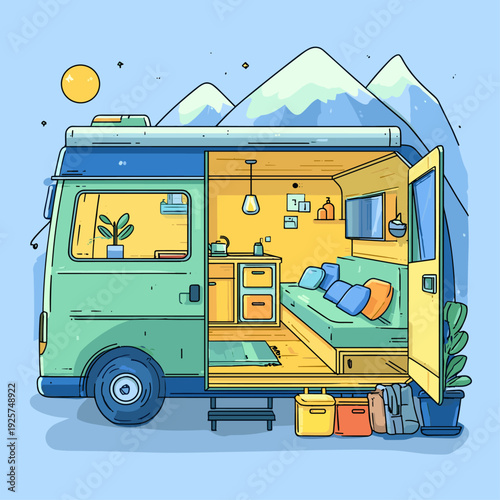 Cozy Minimal Camper Van Interior Setup