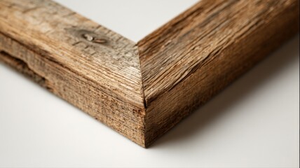 Rustic Wooden Frame Corner Detail: Close-up of Natural Wood Texture and Grain for Decoration