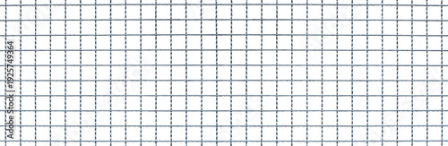 Steel crimped wire mesh fence with square grid pattern isolated on panoramic transparent background, png file