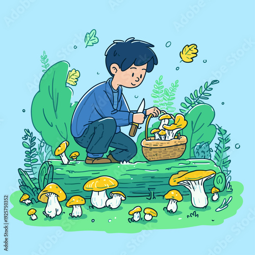 Forager Collecting Wild Forest Mushrooms