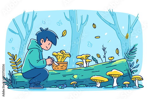 Forager Collecting Wild Forest Mushrooms