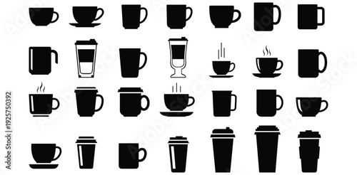 Diverse collection of coffee mugs and cups hot beverage icons breakfast drinks cafe essentials modern drinkware designs