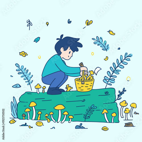 Forager Collecting Wild Forest Mushrooms