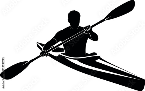 Kayaker silhouette paddling on water sports silhouette