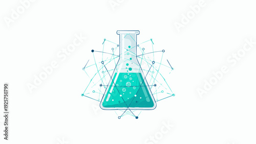 Chemical reaction in a laboratory flask with molecular connections.