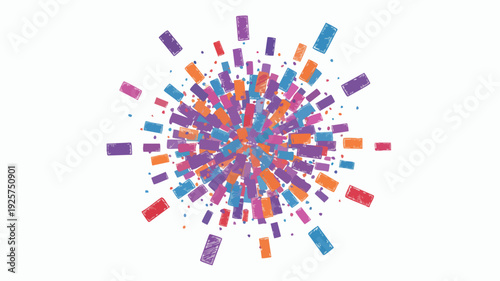 Explosion of colorful confetti and streamers bursting outwards.