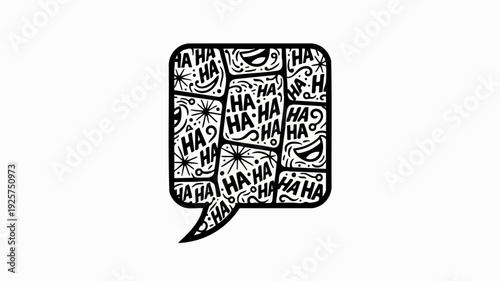 Hand drawn speech bubble filled with laughter and smiles.