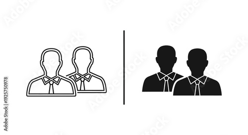 Two business people icons outlined and filled black silhouettes high quality