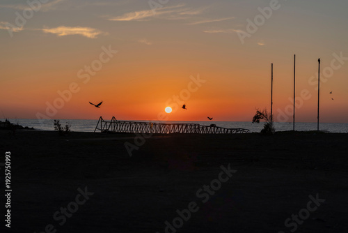 spectacular sunrise and sunset over the sea