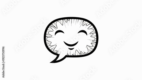 Happy speech bubble with smiling face illustration.