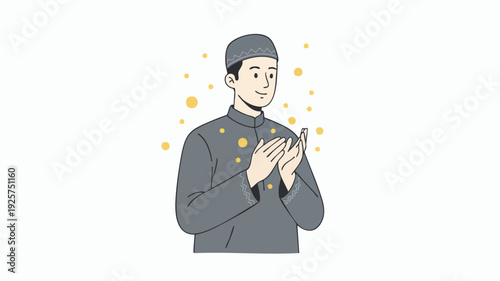 Muslim man praying with hands clasped in devotion.