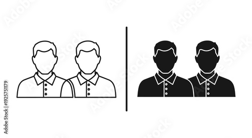 Two pairs of male figures shown in outline and silhouette styles side by side