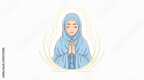 Muslim Woman Praying with Hands Clasped in Devotion.