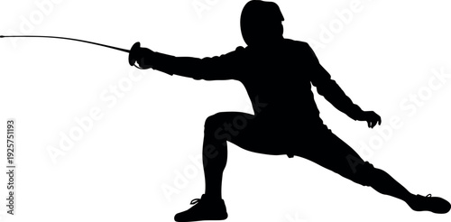 Silhouette of a fencer in action with sword