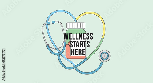 Wellness icon set with stethoscope and heart