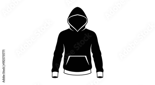 Silhouette of a hooded figure with face obscured isolated on white background