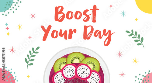 Fruit plate mockup with motivational text