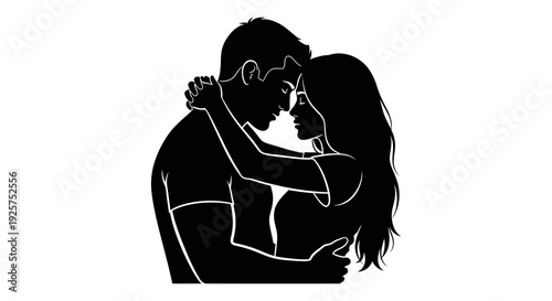 Silhouetted couple embracing in a tender and loving pose expressing affection