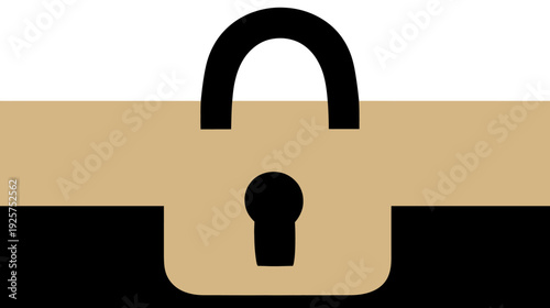 Simplified graphic of a padlock. The lock is in black over beige and white horizontal bars
