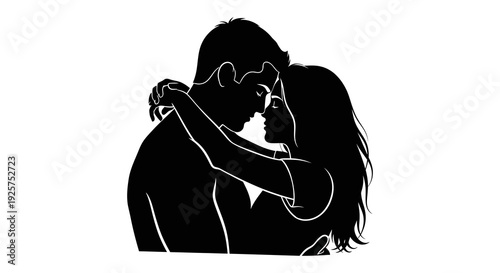 Silhouetted couple embracing in a tender intimate moment romantic connection
