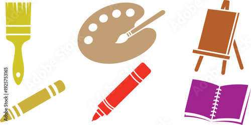 Colorful supplies on white background paintbrush palette