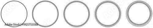 Dotted circular frame set with abstract ring shapes. Dotted circular frame set with halftone dot rings and abstract round borders. Dotted circular frame with halftone ring. dotted, circular, ring