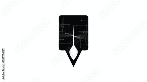 Abstract Black Shape With White Lines Inside.